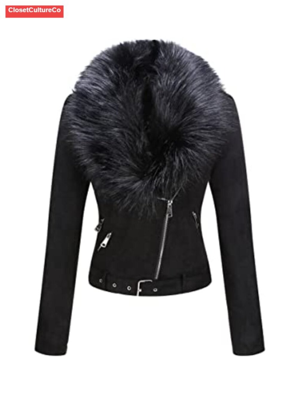 Faux Suede Moto Biker Jacket Sherpa Lined Coat